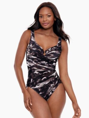 Miraclesuit Women's Swimwear Tigre Sombre Escape Tummy Control Underwire  One Piece Swimsuit, Black/White, 16 at  Women's Clothing store